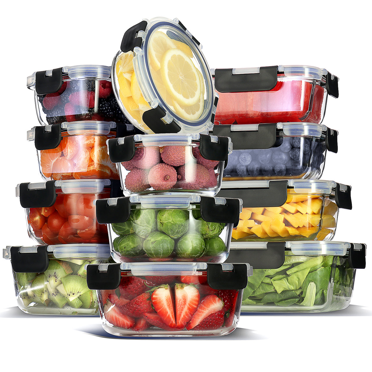 Ivy Bronx 24pc Glass Storage Containers with Lids, 12 Food Storage Containers with 12 Airtight Lids (Set of 12)